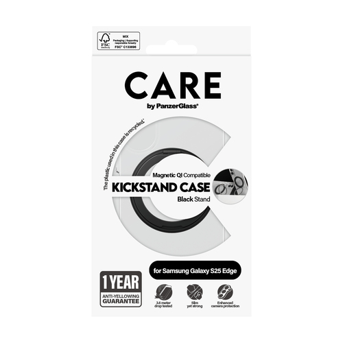PanzerGlass CARE™ by ® Kickstand Case Transparent w. Qi Samsung S25 Edge mobiele telefoon behuizingen Hoes Transparant