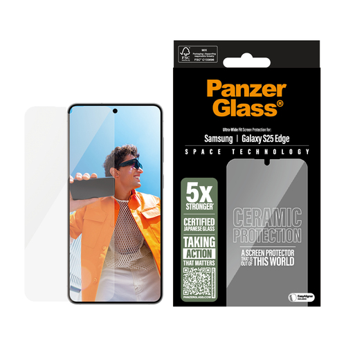 PanzerGlass ® Ceramic Screen Protector Samsung S25 Edge | Ultra-Wide Fit w. EasyAligner Doorzichtige schermbeschermer 1 stuk(s)