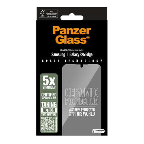 PanzerGlass ® Ceramic Screen Protector Samsung S25 Edge | Ultra-Wide Fit w. EasyAligner Doorzichtige schermbeschermer 1 stuk(s)