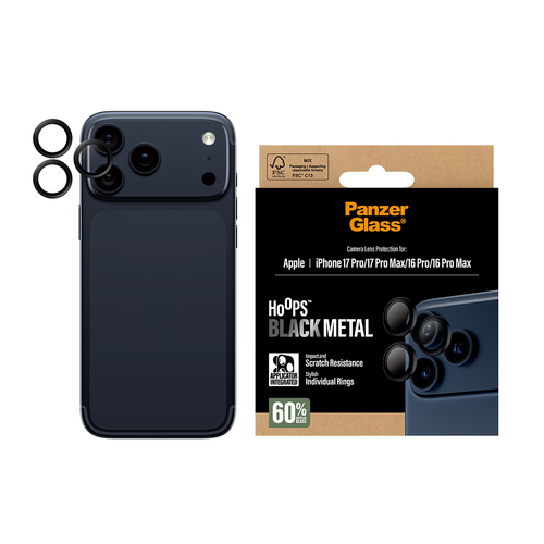 PanzerGlass ® Hoops® Camera Lens Protector Black iPhone 17 Pro | iPhone 17 Pro Max | iPhone 16 Pro | 16 Pro Max Doorzichtige schermbeschermer Apple 1 stuk(s)