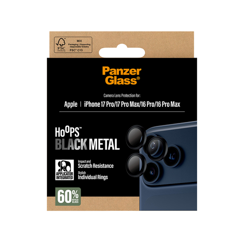 PanzerGlass ® Hoops® Camera Lens Protector Black iPhone 17 Pro | iPhone 17 Pro Max | iPhone 16 Pro | 16 Pro Max Doorzichtige schermbeschermer Apple 1 stuk(s)