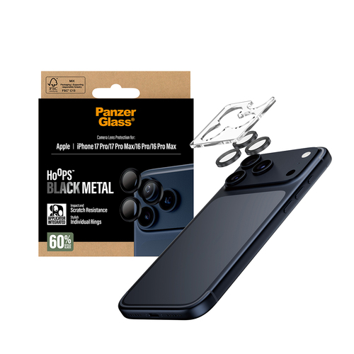 PanzerGlass ® Hoops® Camera Lens Protector Black iPhone 17 Pro | iPhone 17 Pro Max | iPhone 16 Pro | 16 Pro Max Doorzichtige schermbeschermer Apple 1 stuk(s)