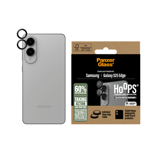 PanzerGlass ® Hoops® Camera Lens Protector Black Samsung S25 Edge Doorzichtige schermbeschermer 1 stuk(s)