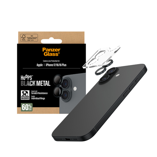 PanzerGlass ® Hoops® Camera Lens Protector Black iPhone 17 | iPhone 16 | 16 Plus Doorzichtige schermbeschermer Apple 1 stuk(s)