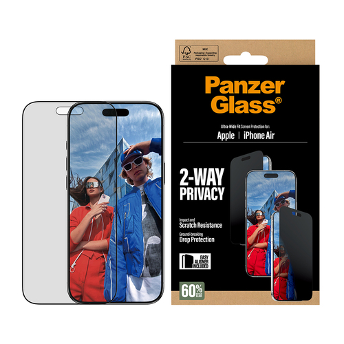 PanzerGlass ® 2-Way Privacy Screen Protector iPhone Air | Ultra-Wide Fit w. EasyAligner Doorzichtige schermbeschermer Apple 1 stuk(s)