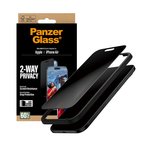 PanzerGlass ® 2-Way Privacy Screen Protector iPhone Air | Ultra-Wide Fit w. EasyAligner Doorzichtige schermbeschermer Apple 1 stuk(s)