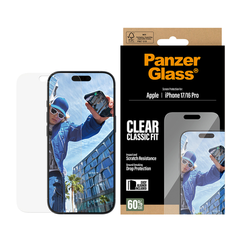 PanzerGlass ® Screen Protector iPhone 17 | iPhone 16 Pro | Classic Fit w. EasyAligner Doorzichtige schermbeschermer Apple 1 stuk(s)