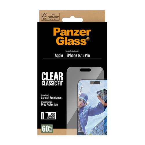 PanzerGlass ® Screen Protector iPhone 17 | iPhone 16 Pro | Classic Fit w. EasyAligner Doorzichtige schermbeschermer Apple 1 stuk(s)