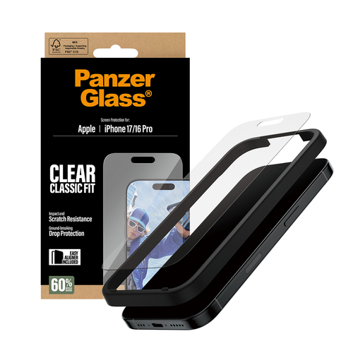 PanzerGlass ® Screen Protector iPhone 17 | iPhone 16 Pro | Classic Fit w. EasyAligner Doorzichtige schermbeschermer Apple 1 stuk(s)