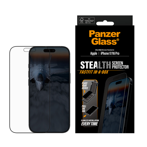 PanzerGlass ® Stealth Screen Protector iPhone 17 | iPhone 16 Pro | Ultra-Wide Fit w. Fastfit in-a-box Doorzichtige schermbeschermer Apple 1 stuk(s)
