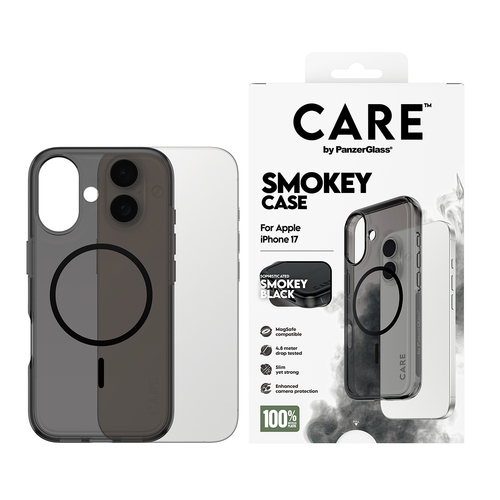 PanzerGlass CARE™ by ® Smokey Case w. Black MagSafe iPhone 17 mobiele telefoon behuizingen Hoes Zwart