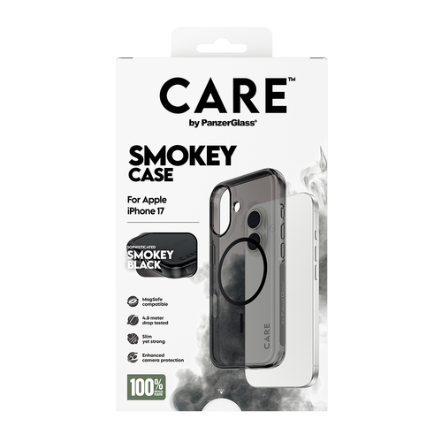 PanzerGlass CARE™ by ® Smokey Case w. Black MagSafe iPhone 17 mobiele telefoon behuizingen Hoes Zwart