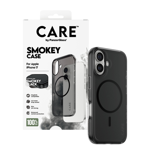 PanzerGlass CARE™ by ® Smokey Case w. Black MagSafe iPhone 17 mobiele telefoon behuizingen Hoes Zwart