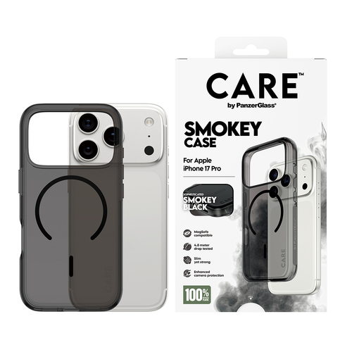 PanzerGlass CARE™ by ® Smokey Case w. Black MagSafe iPhone 18 Pro | 17 Pro mobiele telefoon behuizingen Hoes Zwart
