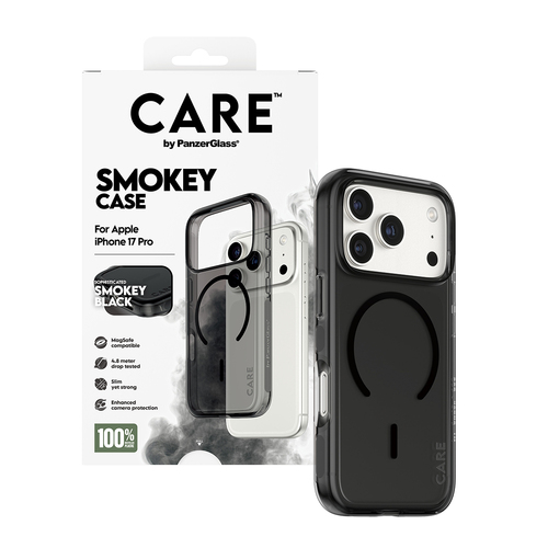 PanzerGlass CARE™ by ® Smokey Case w. Black MagSafe iPhone 18 Pro | 17 Pro mobiele telefoon behuizingen Hoes Zwart