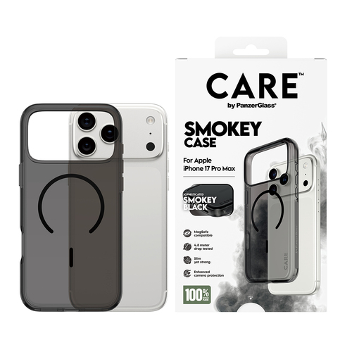 PanzerGlass CARE™ by ® Smokey Case w. Black MagSafe iPhone 18 Pro Max | 17 Pro Max mobiele telefoon behuizingen Hoes Zwart