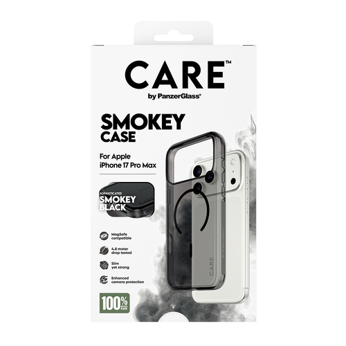 PanzerGlass CARE™ by ® Smokey Case w. Black MagSafe iPhone 18 Pro Max | 17 Pro Max mobiele telefoon behuizingen Hoes Zwart