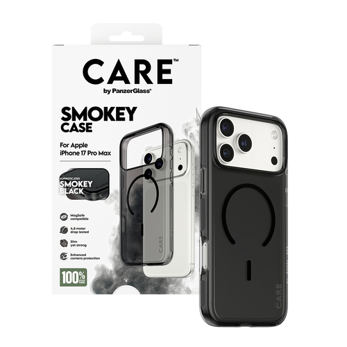 PanzerGlass CARE™ by ® Smokey Case w. Black MagSafe iPhone 18 Pro Max | 17 Pro Max mobiele telefoon behuizingen Hoes Zwart