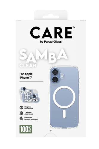 PanzerGlass CARE™ by ® Samba Case Transparent w. White MagSafe iPhone 17 mobiele telefoon behuizingen Hoes Transparant
