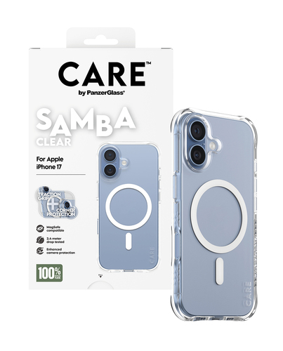 PanzerGlass CARE™ by ® Samba Case Transparent w. White MagSafe iPhone 17 mobiele telefoon behuizingen Hoes Transparant