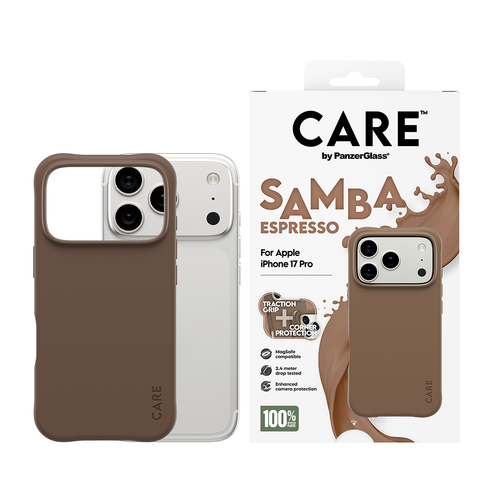 PanzerGlass CARE by ® Fashionable Case Samba Espresso w. MagSafe iPhone 17 Pro mobiele telefoon behuizingen Hoes Bruin