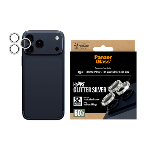 PanzerGlass ® Hoops® Camera Lens Protector Glitter Silver iPhone 17 Pro | iPhone 17 Pro Max | iPhone 16 Pro | 16 Pro Max Doorzichtige schermbeschermer Apple 1 stuk(s)