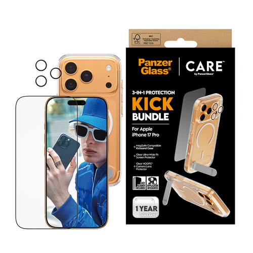 PanzerGlass ® | CARE by ® 3-in-1 Feature Kick Bundle iPhone 17 Pro Doorzichtige schermbeschermer Apple 1 stuk(s)