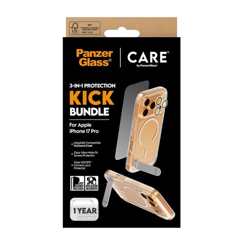 PanzerGlass ® | CARE by ® 3-in-1 Feature Kick Bundle iPhone 17 Pro Doorzichtige schermbeschermer Apple 1 stuk(s)