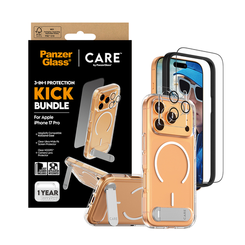 PanzerGlass ® | CARE by ® 3-in-1 Feature Kick Bundle iPhone 17 Pro Doorzichtige schermbeschermer Apple 1 stuk(s)