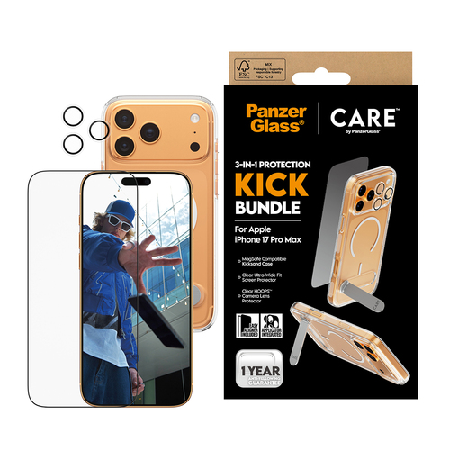 PanzerGlass ® | CARE by ® 3-in-1 Feature Kick Bundle iPhone 17 Pro Max Doorzichtige schermbeschermer Apple 1 stuk(s)