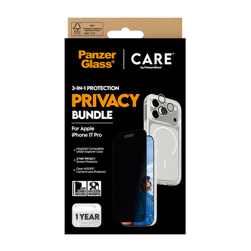 PanzerGlass ® | CARE by ® 3-in-1 Flagship Privacy Bundle iPhone 17 Pro Doorzichtige schermbeschermer Apple 1 stuk(s)
