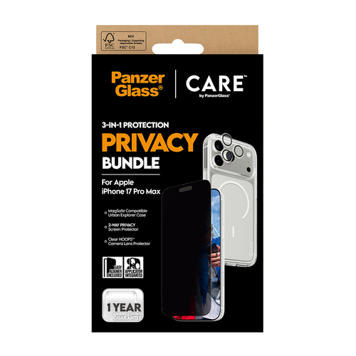 PanzerGlass ® | CARE by ® 3-in-1 Flagship Privacy Bundle iPhone 17 Pro Max Doorzichtige schermbeschermer Apple 1 stuk(s)