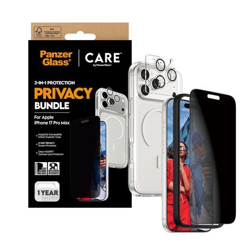PanzerGlass ® | CARE by ® 3-in-1 Flagship Privacy Bundle iPhone 17 Pro Max Doorzichtige schermbeschermer Apple 1 stuk(s)