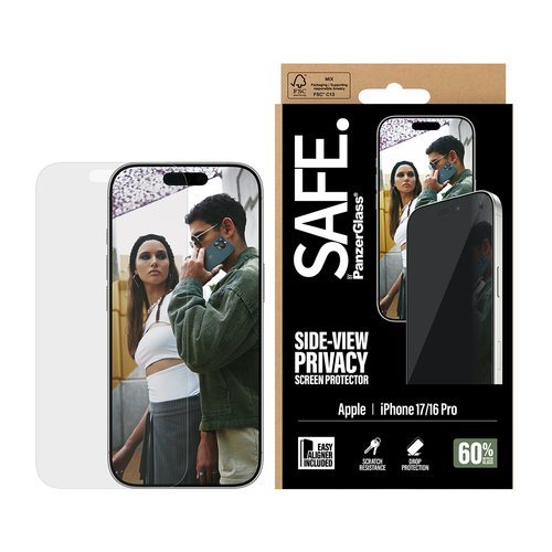 PanzerGlass SAFE. by ® Privacy Screen Protector iPhone 17 | iPhone 16 Pro | Ultra-Wide Fit w. EasyAligner Doorzichtige schermbeschermer Apple 1 stuk(s)