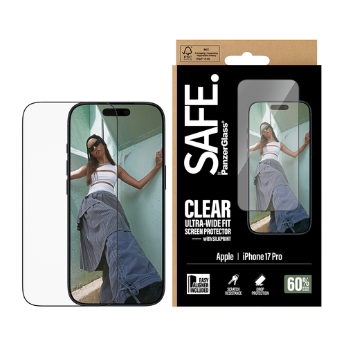PanzerGlass SAFE. by ® Screen Protector iPhone 18 Pro | 17 Pro | Ultra-Wide Fit w. EasyAligner Doorzichtige schermbeschermer Apple 1 stuk(s)