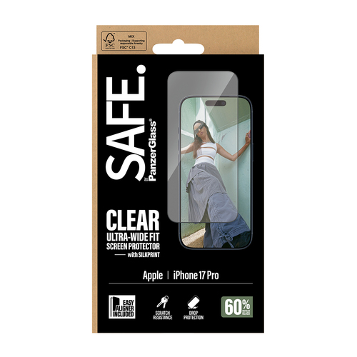 PanzerGlass SAFE. by ® Screen Protector iPhone 18 Pro | 17 Pro | Ultra-Wide Fit w. EasyAligner Doorzichtige schermbeschermer Apple 1 stuk(s)