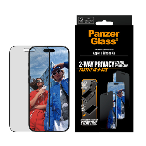 PanzerGlass ® 2-Way Privacy Screen Protector iPhone Air | Ultra-Wide Fit w. Fastfit in-a-box Doorzichtige schermbeschermer Apple 1 stuk(s)