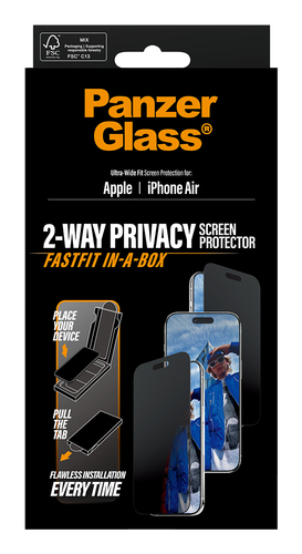 PanzerGlass ® 2-Way Privacy Screen Protector iPhone Air | Ultra-Wide Fit w. Fastfit in-a-box Doorzichtige schermbeschermer Apple 1 stuk(s)