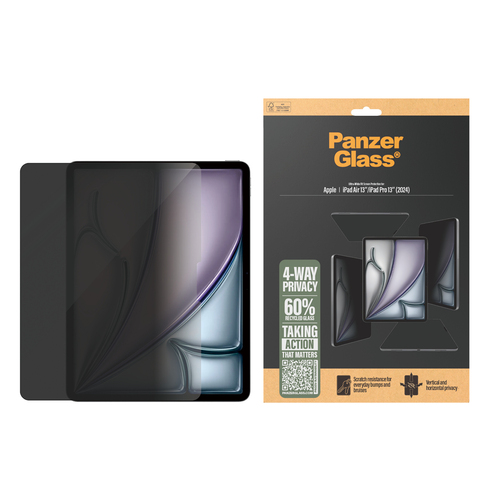 PanzerGlass ® 4-Way Privacy Screen Protector iPad Air 13" (2024-2026) | iPad Pro 13" (2024-2025) | Ultra-Wide Fit Doorzichtige schermbeschermer Apple 1 stuk(s)