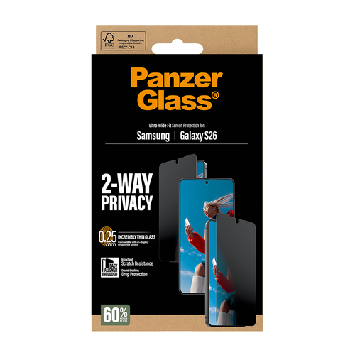 PanzerGlass ® 2-Way Privacy Screen Protector Samsung Galaxy S26 | Ultra-Wide Fit w. EasyAligner Doorzichtige schermbeschermer 1 stuk(s)