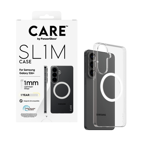PanzerGlass CARE™ by ® SL1M Case Transparent w. Qi Samsung Galaxy S26+ mobiele telefoon behuizingen 17 cm (6.7") Hoes Transparant