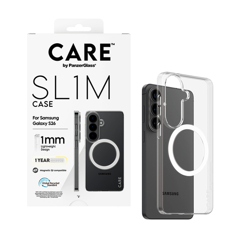 PanzerGlass CARE™ by ® SL1M Case Transparent w. Qi Samsung Galaxy S26 mobiele telefoon behuizingen 16 cm (6.3") Hoes Transparant