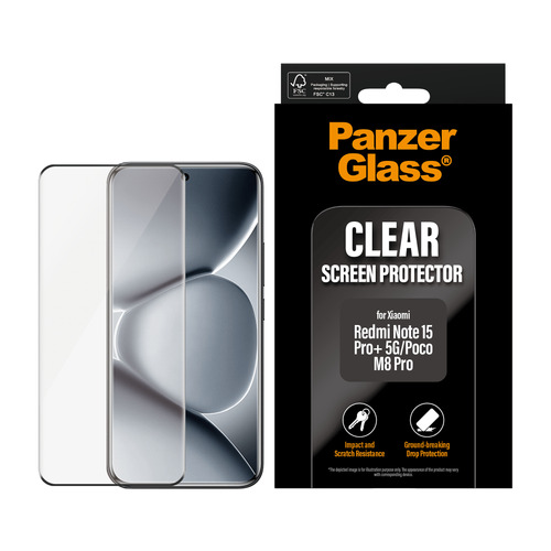 PanzerGlass ® Screen Protector Xiaomi Redmi Note 15 Pro+ 5G | Poco M8 Pro | Ultra-Wide Fit Doorzichtige schermbeschermer 1 stuk(s)