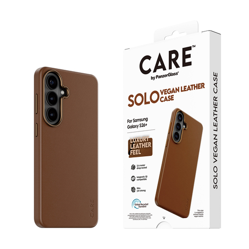 PanzerGlass CARE™ by ® Solo Case Brown w. Qi Samsung Galaxy S26+ mobiele telefoon behuizingen Hoes Bruin