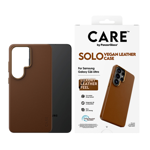 PanzerGlass CARE™ by ® Solo Case Brown w. Qi Samsung Galaxy S26 Ultra mobiele telefoon behuizingen Hoes Bruin