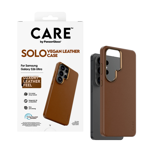 PanzerGlass CARE™ by ® Solo Case Brown w. Qi Samsung Galaxy S26 Ultra mobiele telefoon behuizingen Hoes Bruin