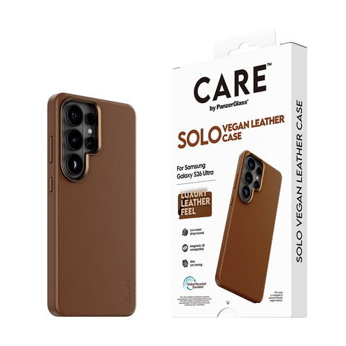 PanzerGlass CARE™ by ® Solo Case Brown w. Qi Samsung Galaxy S26 Ultra mobiele telefoon behuizingen Hoes Bruin