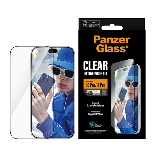 PanzerGlass ® Screen Protector iPhone 18 Pro | 17 Pro | Ultra-Wide Fit w. EasyAligner Doorzichtige schermbeschermer 1 stuk(s)