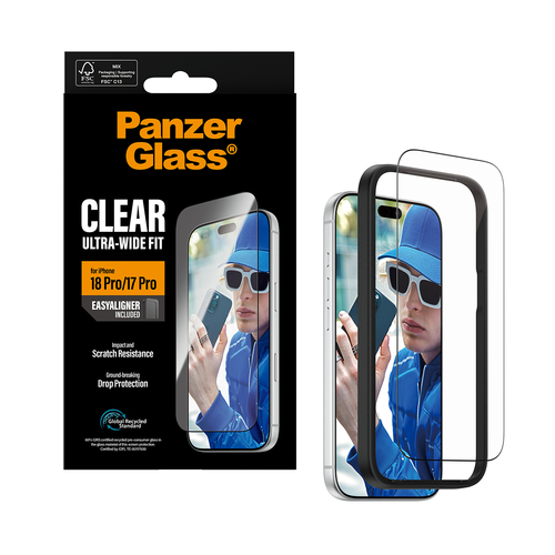 PanzerGlass ® Screen Protector iPhone 18 Pro | 17 Pro | Ultra-Wide Fit w. EasyAligner Doorzichtige schermbeschermer 1 stuk(s)