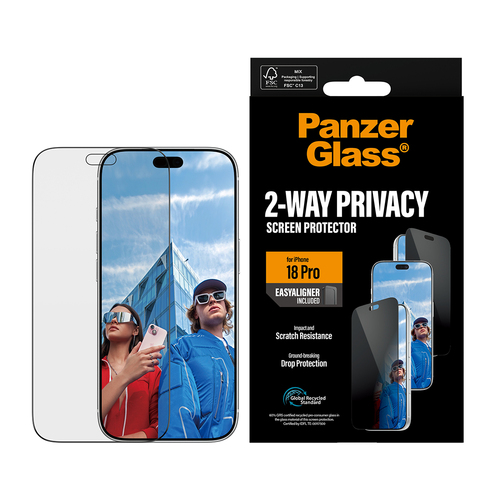 PanzerGlass ® 2-Way Privacy Screen Protector iPhone 18 Pro | Ultra-Wide Fit w. EasyAligner Doorzichtige schermbeschermer 1 stuk(s)